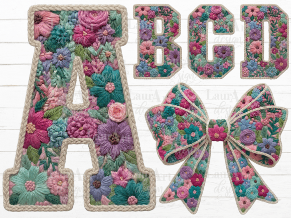 Download Faux Embroidery Floral Alphabet Bow PNG - Alphabet Collection