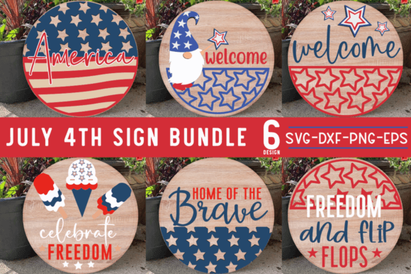 Download 4th of July Round Door Sign SVG Bundle - Door sign svg Collection